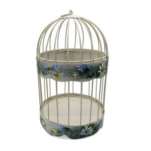 DECORATIVE Vintage Metal BIRDCAGE With Floral Design And Hinged Lid 12"
